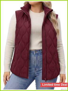 Plus Size Quilted Puffer Vest Sleeveless Zip Up with Pockets